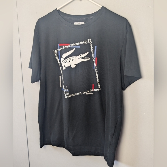 LACOSTE Sport Men Tee Shirt Black Size XL Front Logo Cotton/Polyester - Picture 2 of 10